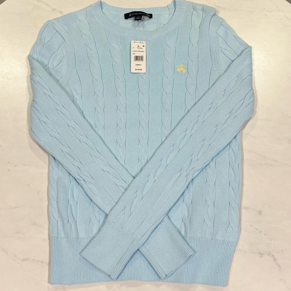 NWT Brooks Brothers Cable-Knit Sweater Light Blue Preppy Classic